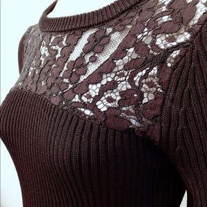 Lace detail ribbed sweater dress